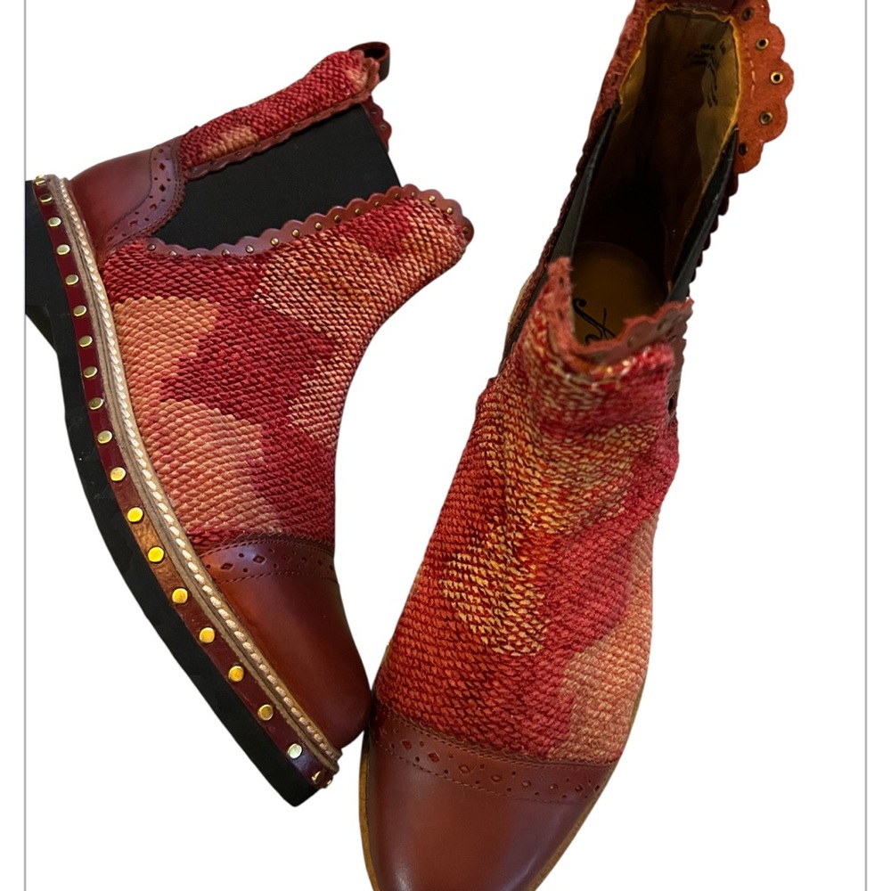 Free People Atlas Chelsea Red and  Ankle Boots with Studded Trim - Picture 3 of 6